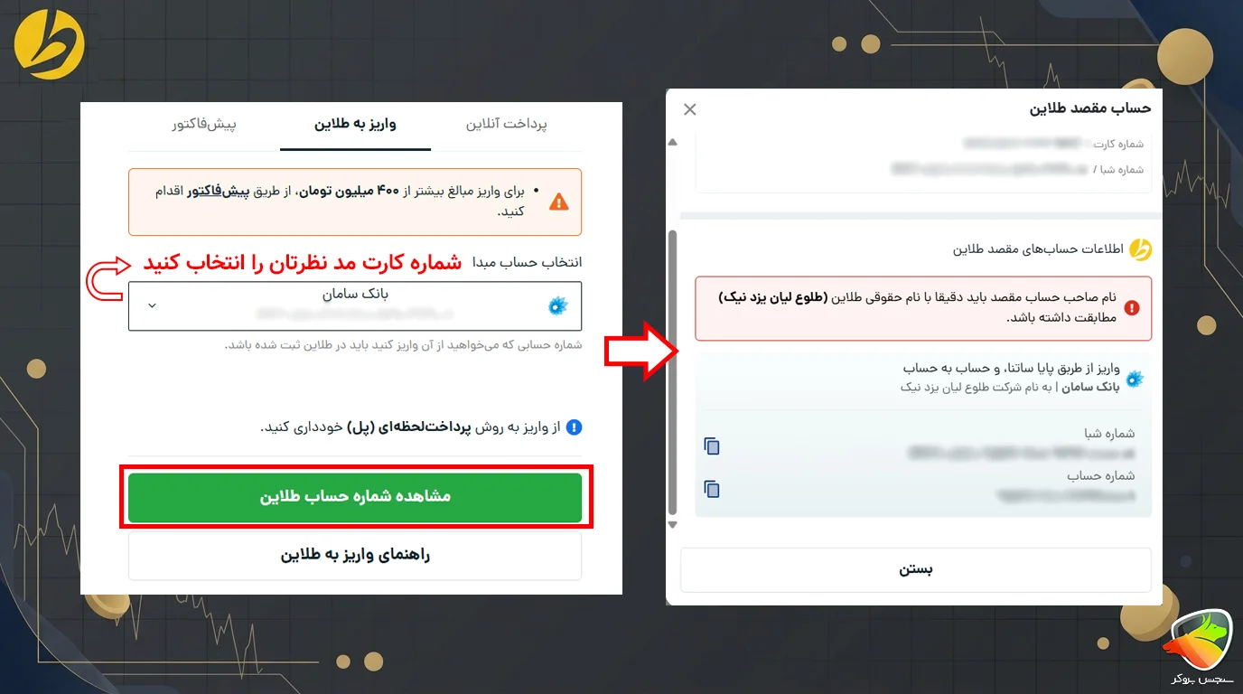 آموزش واریز و برداشت طلاین