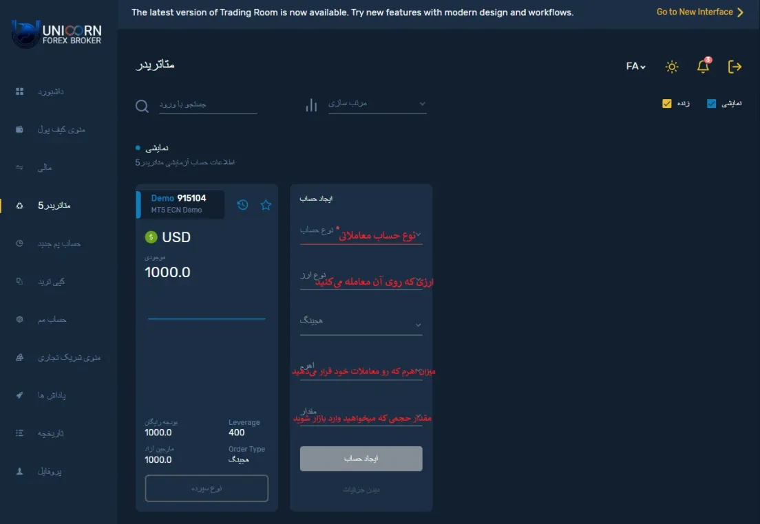 نصب متاتریدر 5 در بروکر یونیکورن