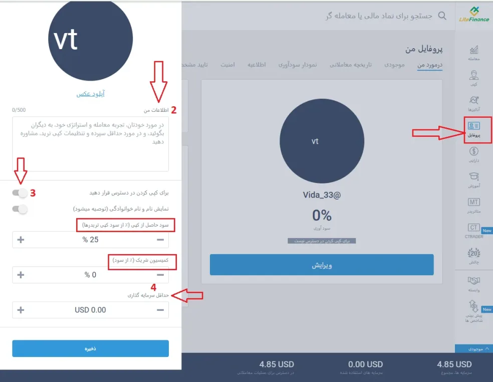 تنظیمات کپی ترید در لایت فارکس