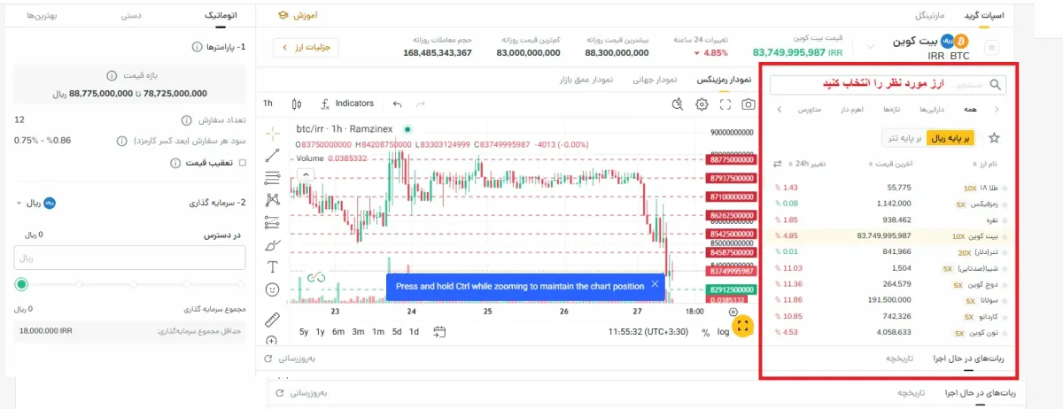ربات معامله گر رمزینکس اسپات گرید