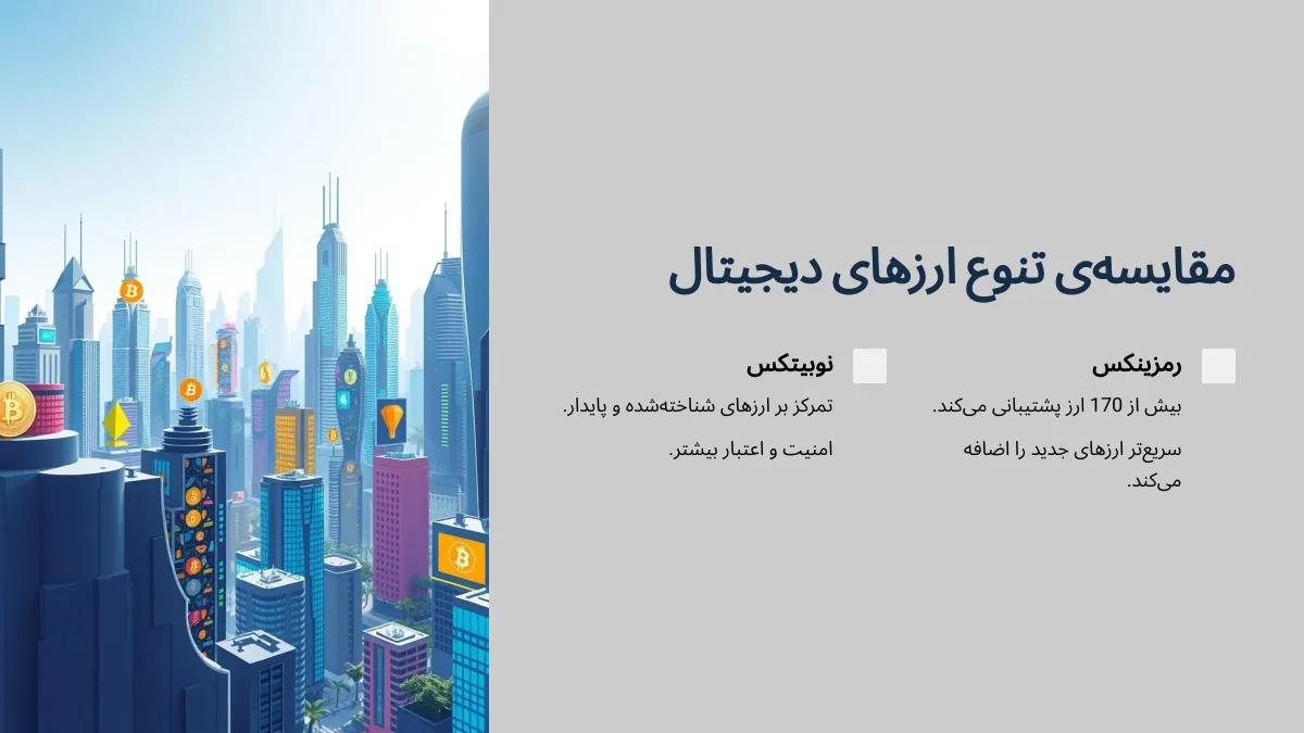 مقایسه نوبیتکس و رمزینکس در تنوع ارزهای دیجیتال