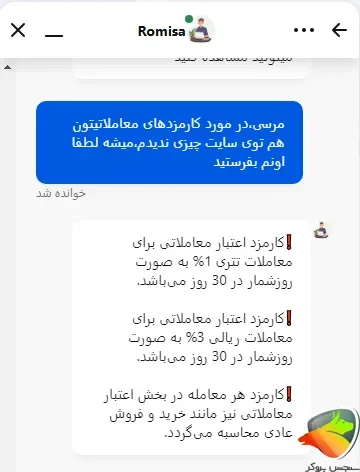 کارمزد اعتبار معاملاتی آبان تتر
