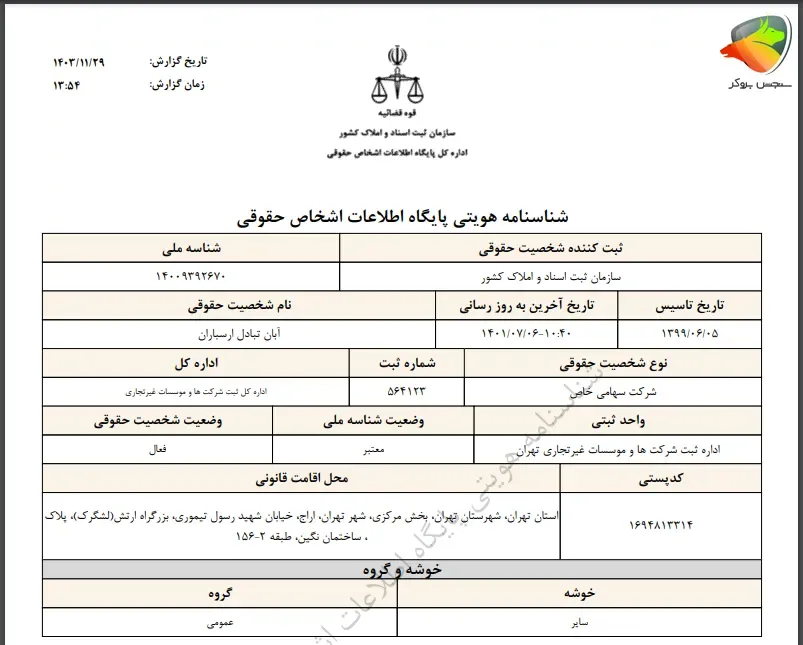 ثبت شرکت ابانتتر صرافی