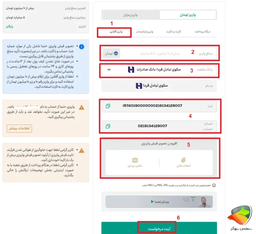 آموزش واریز آفلاین در صرافی تترلند