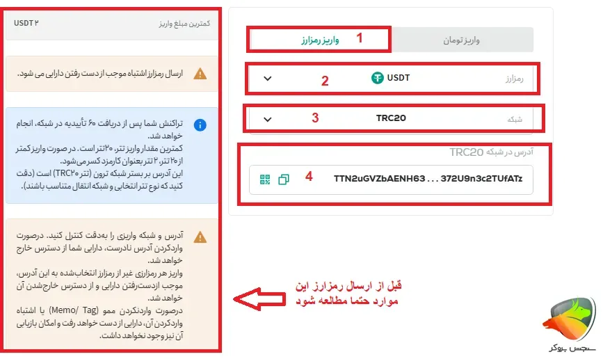 آموزش واریز رمزارز در تترلند