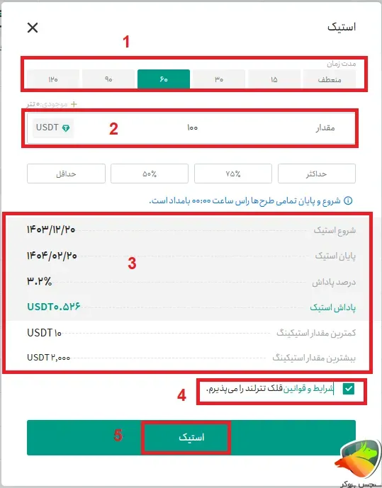 آموزش استیکینگ ارز دیجیتال در قلک تترلند