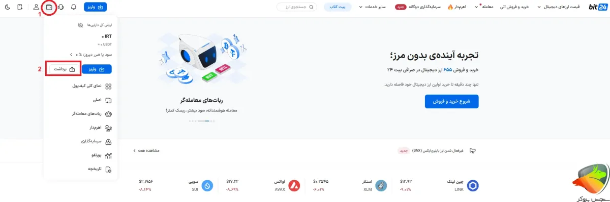 برداشت پول از بیت ۲۴ به صورت ریالی