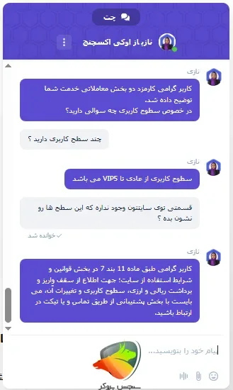 سطوح کاربری در صرافی اوکی اکسچنج