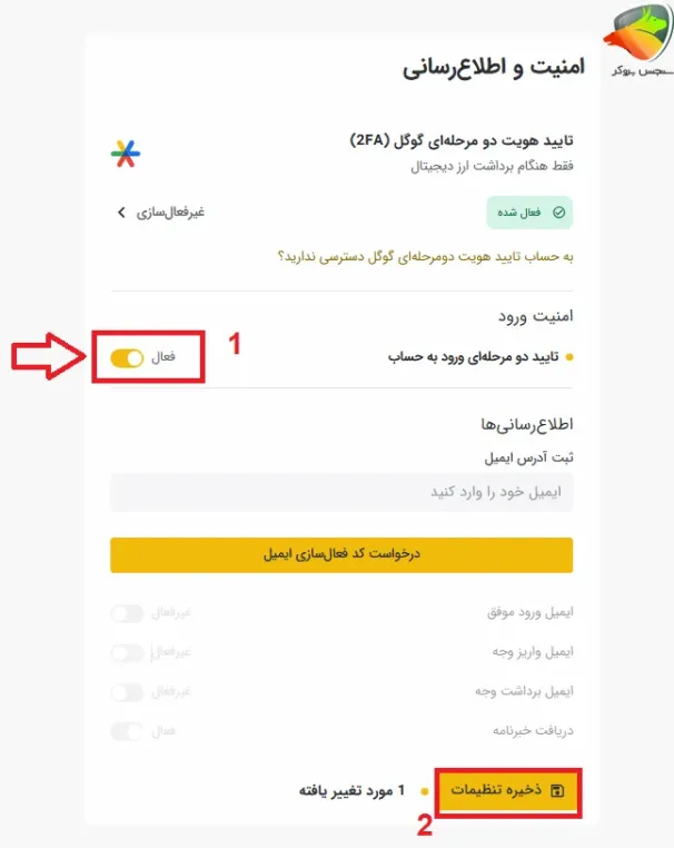 صرافی تبدیل احراز هویت دو مرحله ای