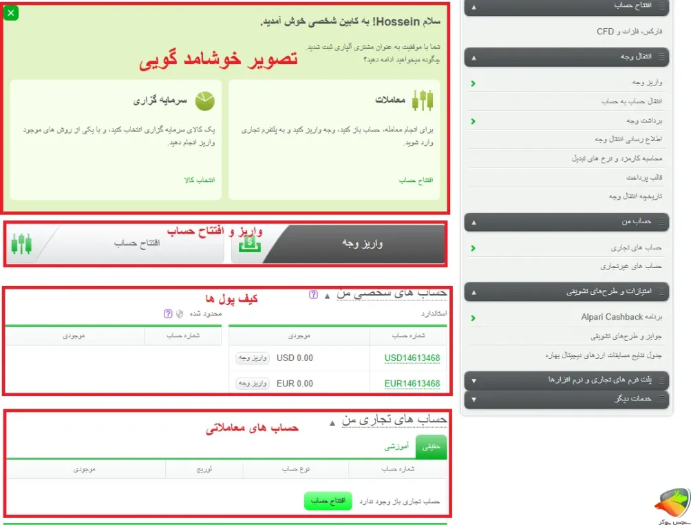 قسمت های دیگر بعد از ورود به کابین آلپاری