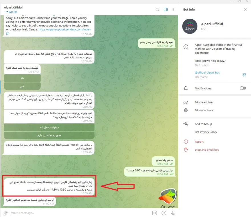 چت با پشتیبانی الپاری در خصوص مشکلات الپاری