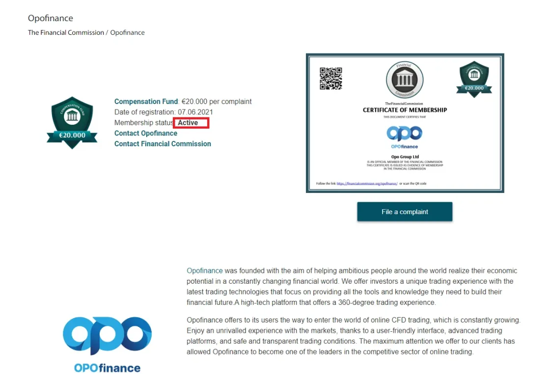 عضویت بروکر OpoFinance در کمیسیون مالی