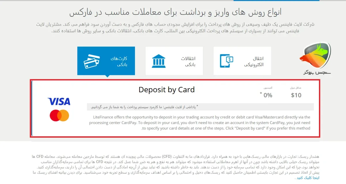 برداشت پول از لایت فارکس از طریق کارت های بانکی