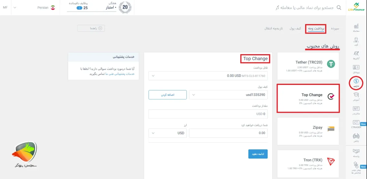 برداشت از لایت فارکس به تاپ چنج