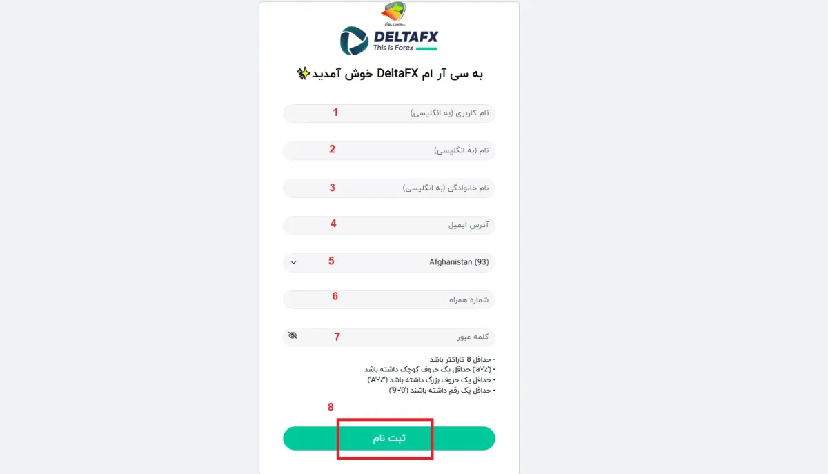 ثبت نام دلتا اف ایکس مرحله 1
