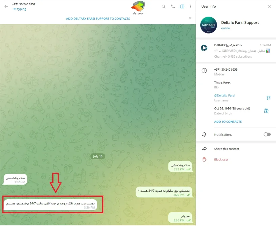 پشتیبانی تلگرام دلتا اف‌ایکس