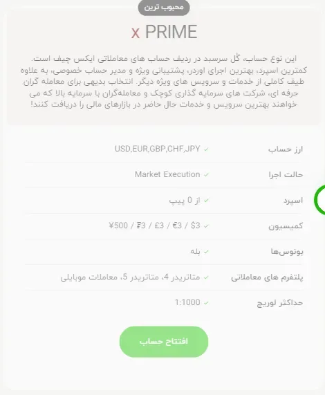 حساب XPRIM انواع حساب فارکس چیف