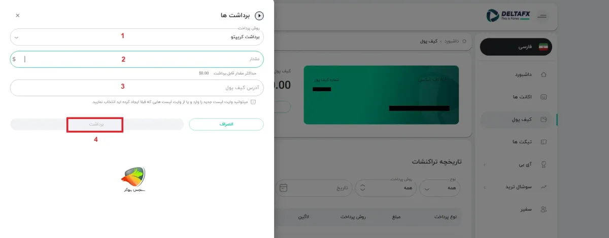 روش برداشت از بروکر دلتا اف ایکس