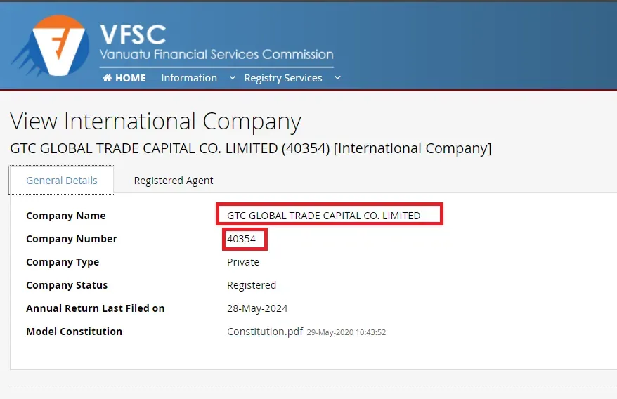 مجوز VFSC(کمیسیون خدمات مالی وانواتو) بروکر جی تی سی
