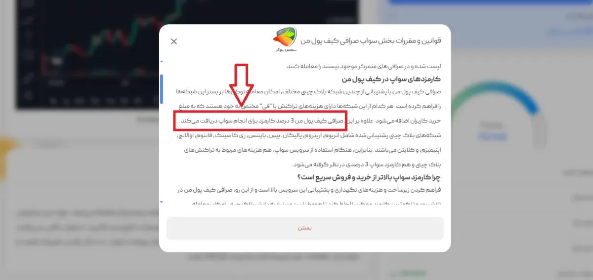 کارمزد سواپ (تبدیل مستقیم ارزها) در کیف پول من