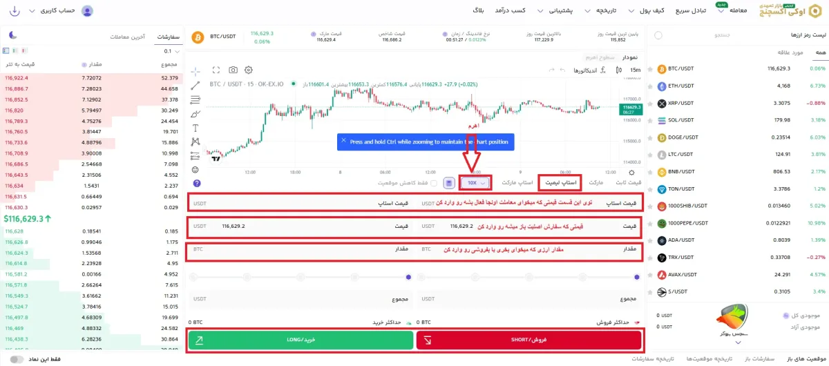 فیوچرز اوکی اکسچنج + روش استاپ لیمیت برای سفارش گذاری