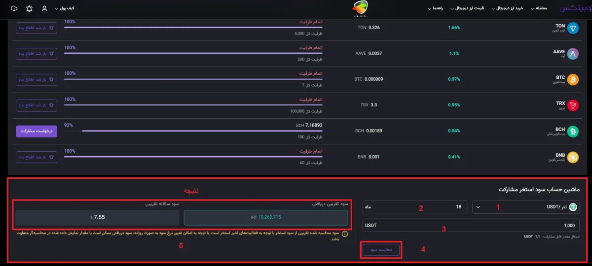 ماشین حساب سود استخر مشارکت نوبیتکس