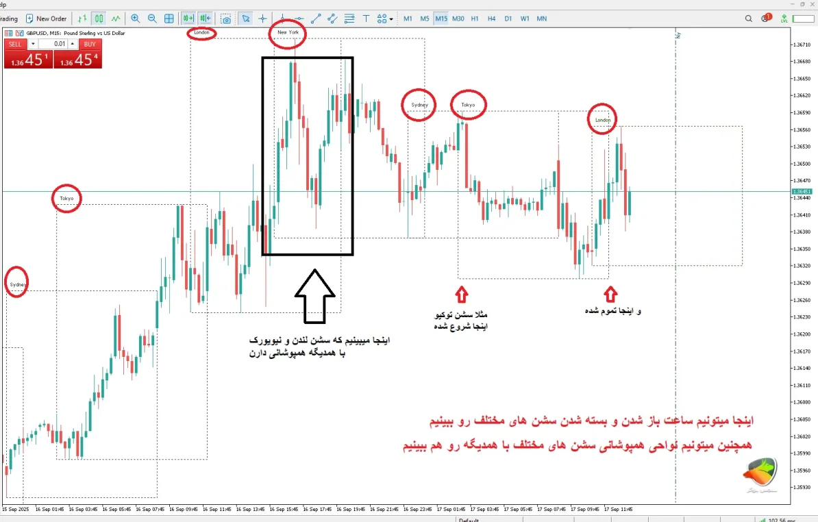 اندیکاتور Forex Sessions در متاتریدر