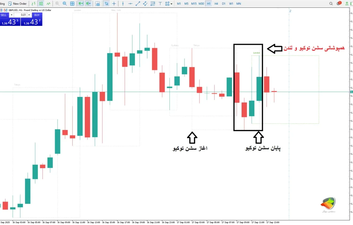 اندیکاتور Trading Sessions Indicator یک اندیکاتور ساعات باز شدن بازار های جهانی در MT