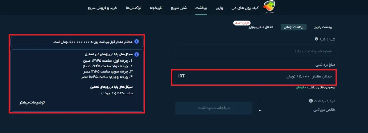 حداقل و حداکثر برداشت ریالی در او ام پی فینکس