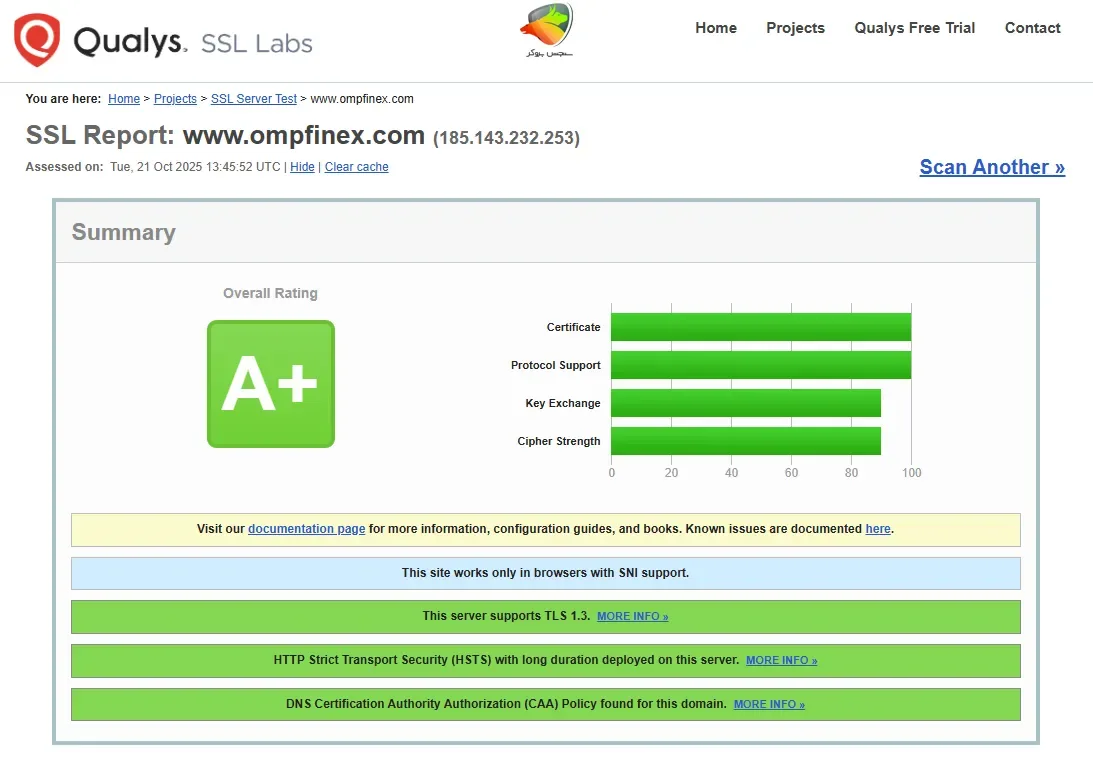 آزمون Qualys سایت ompfinex
