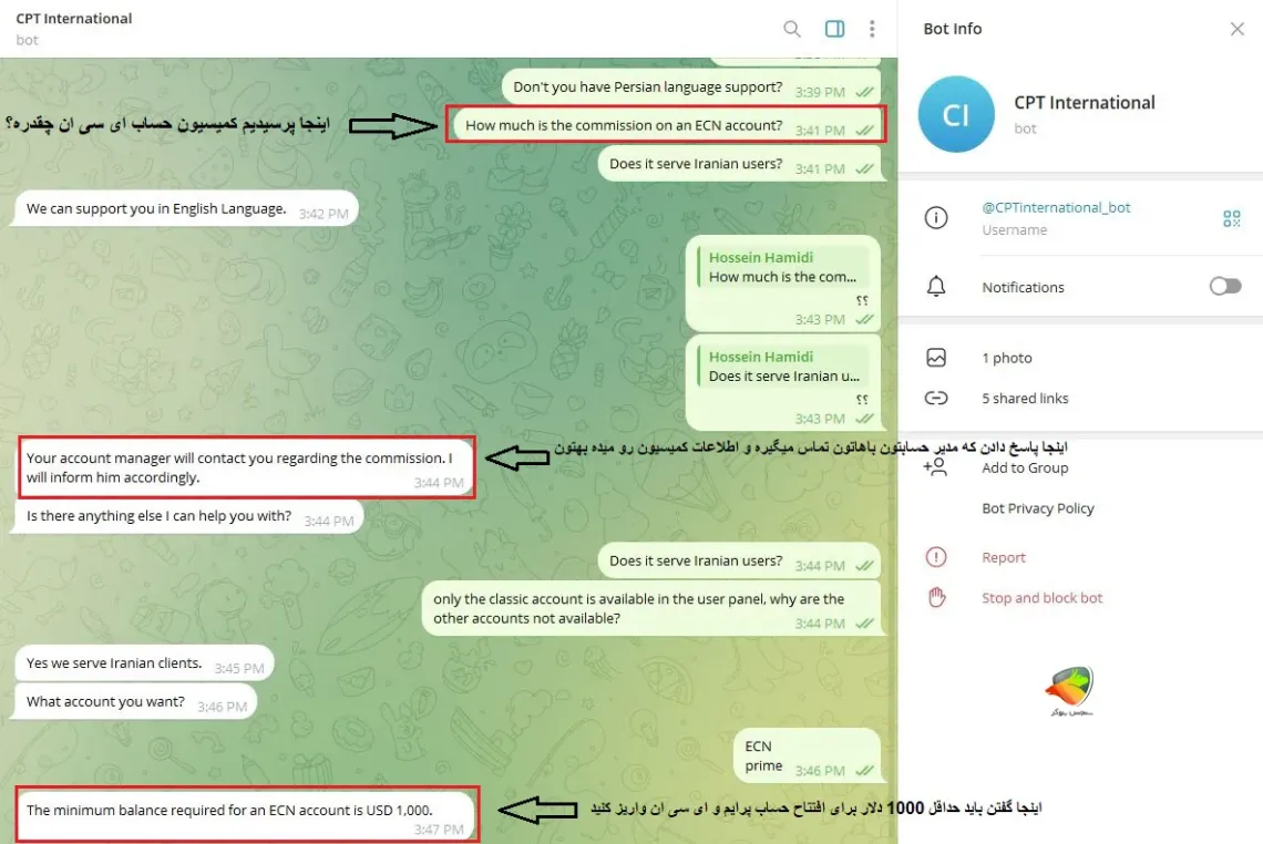 کمیسیون و اسپرد در بروکر CPT Markets