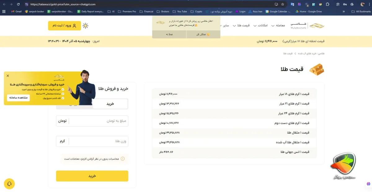 دقیق ترین سایت برای قیمت طلا