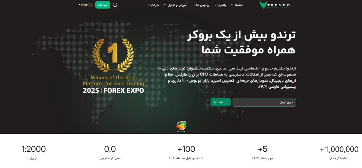 Trendo Broker و صفحه اصلی سایتش